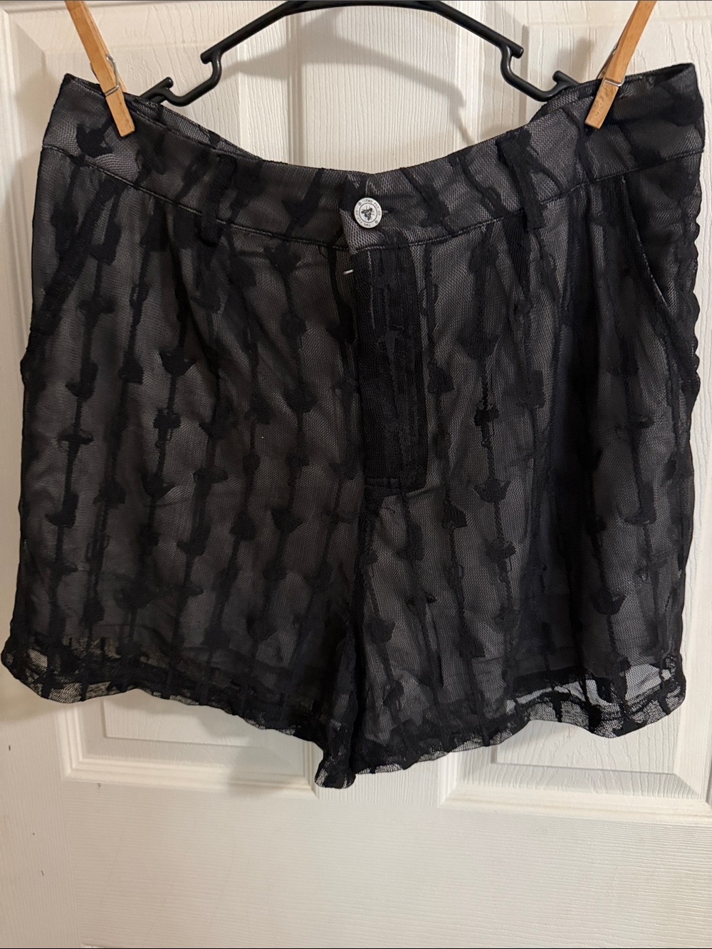 Women’s Black Semi-Sheer High Waist Patterned Shorts